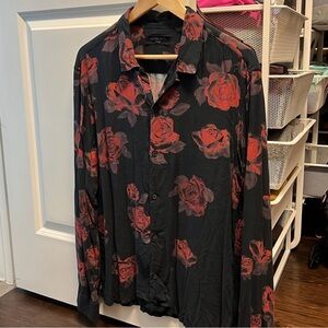 All Saints Shirt Thorn Black Floral Relaxed Long Sleeve Large